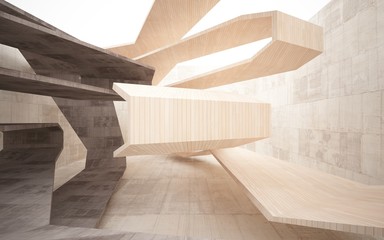 Abstract interior of  brown concrete and wood. Architectural background. 3D illustration and rendering 