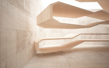 Abstract interior of  brown concrete and wood. Architectural background. 3D illustration and rendering 