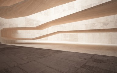 Abstract interior of  brown concrete and wood. Architectural background. 3D illustration and rendering 