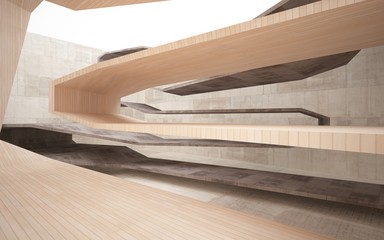 Abstract interior of  brown concrete and wood. Architectural background. 3D illustration and rendering 