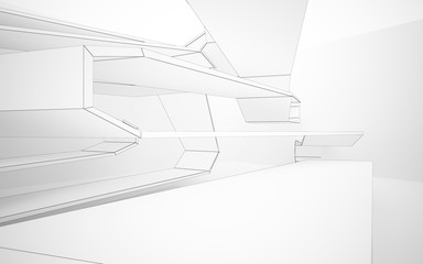 Abstract white interior highlights future. Polygon drawing . Architectural background. 3D illustration and rendering