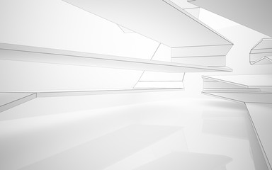 Abstract white interior highlights future. Polygon drawing . Architectural background. 3D illustration and rendering