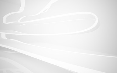 Abstract smooth white interior of the future. Night view from the backlight. Architectural background. 3D illustration and rendering 