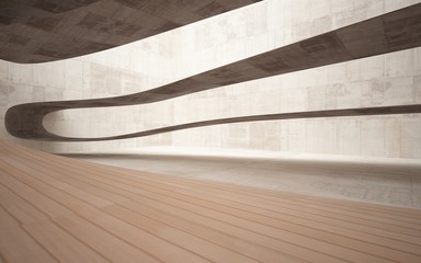Empty dark abstract brown concrete smooth interior with wood . Architectural background. 3D illustration and rendering