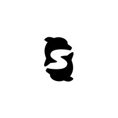 Creative logo combination. Two dolphin with letter s as an negative space logo design