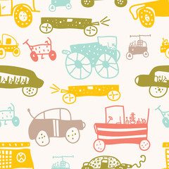 Cute cars. Kids vector seamless pattern.