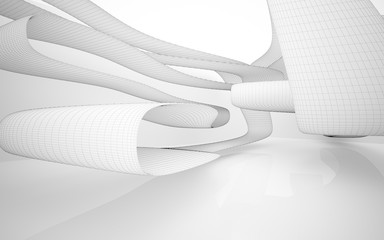 Abstract white interior highlights future. Polygon drawing. Architectural background. 3D illustration and rendering
