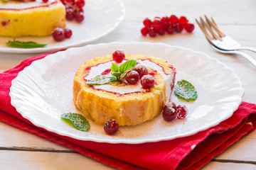 Cake with fresh fruit and mint