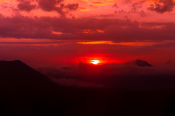 Beautiful sunrise with cloud and mountain in morning.