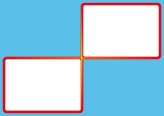 Two rounded rectangles with a red border and a white fill on a blue background with a yellow star of 4 rays
