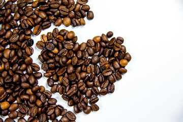 coffee beans composition on a white background