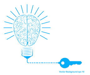 Creative light bulb and brain, idea concept with Key symbol. Key of idea. Business ideas. Innovation Background. Vector illustration
