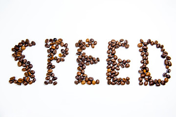 coffee beans composition on a white background