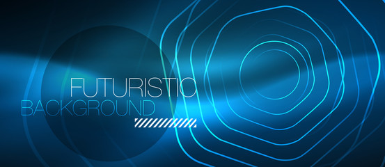 Neon glowing lines, magic energy space blue light concept, abstract background wallpaper design