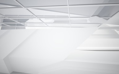 Abstract white interior of the future, with neon lighting. 3D illustration and rendering