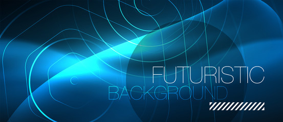Neon glowing lines, magic energy space blue light concept, abstract background wallpaper design