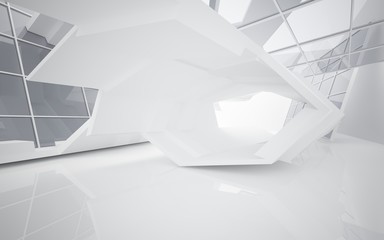 Abstract white interior of the future, with neon lighting. 3D illustration and rendering