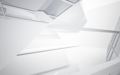 Fototapeta premium Abstract white interior of the future, with neon lighting. 3D illustration and rendering