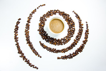 coffee beans composition on a white background