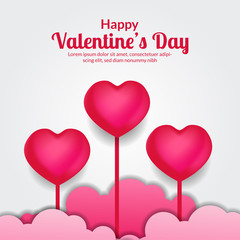 Valentine day banner greeting card template with 3D hearth shape. vector illustration