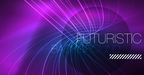 Neon glowing magic background, neon banner, night sky wallpaper. Magic light effect. Christmas abstract pattern.