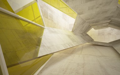 Abstract interior of concrete with yellow glass . Architectural background. 3D illustration and rendering 