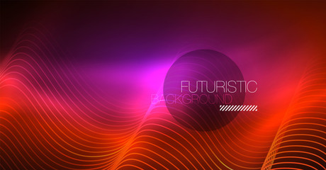 Neon lines wave background. Abstract composition