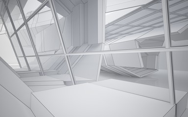 Obraz premium Abstract white interior highlights future with glass. Polygon drawing . Architectural background. 3D illustration and rendering