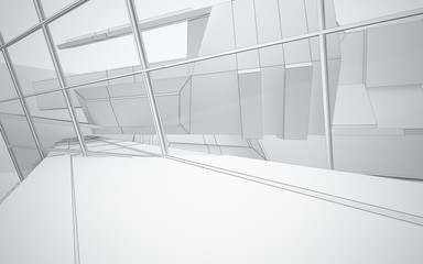Obraz premium Abstract white interior highlights future with glass. Polygon drawing . Architectural background. 3D illustration and rendering