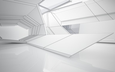 Fototapeta premium Abstract white interior highlights future with glass. Polygon drawing . Architectural background. 3D illustration and rendering
