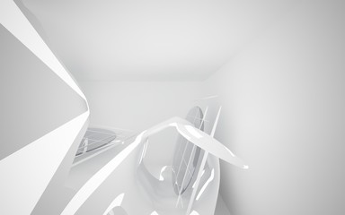 Abstract smooth white interior of the future . Night view from the backlight. Architectural background. 3D illustration and rendering 