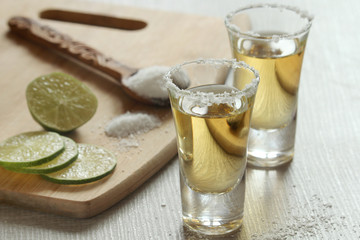 Tequila shots with lime	