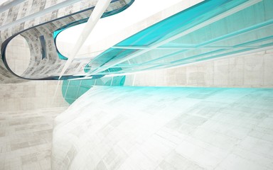 Fototapeta premium Empty dark abstract concrete smooth interior with blue glass . Architectural background. 3D illustration and rendering