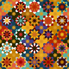 Bright seamless pattern of geometric shapes. Color creates the volume elements.