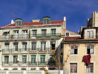 Lisbon - Portugal, traditional Portuguese houses lined with characteristic tiles