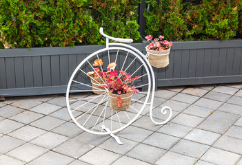 Fototapeta na wymiar Flowers composition with stylized bicycle
