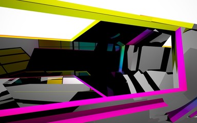 abstract architectural interior with gradient geometric glass sculpture. 3D illustration and rendering