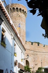 Scenic view of the watchtower of the old medieval fortress in the Spanish town.