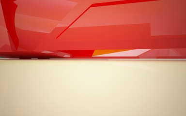 abstract architectural interior with gradient geometric glass sculpture. 3D illustration and rendering