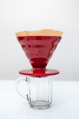 Empty coffee glass with V60 coffee brewing method coffee filter