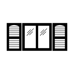 Black & white illustration of old window shutter. Vector flat icon of wooden vintage outdoor jalousie. Isolated object