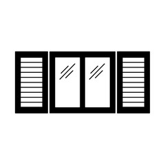 Black & white illustration of old window shutter. Vector flat icon of wooden vintage outdoor jalousie. Isolated object