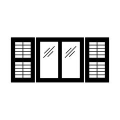 Black & white illustration of old window shutter. Vector flat icon of wooden vintage outdoor jalousie. Isolated object
