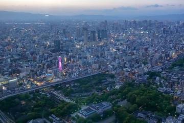 City sky view in night in Osaka