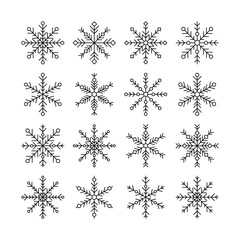 Line snowflakes icon set. Vector illustration of winter snow flakes. Isolated objects