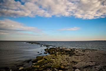 pebble beach in the morning in the northern latitudes in the summer