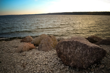 pebble beach in the morning in the northern latitudes in the summer