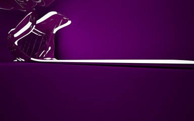 Fototapeta premium Abstract interior of the future in a minimalist style with violet sculpture. Night view . Architectural background. 3D illustration and rendering
