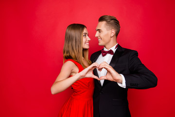 Portrait of two nice elegant classy chic attractive charming che