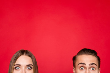 Cropped close-up of two faces nice attractive charming cheerful 